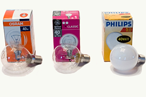 Классические лампы накаливания в исполнении 3-х "классиков" (Osram, General Electric и Philips) 